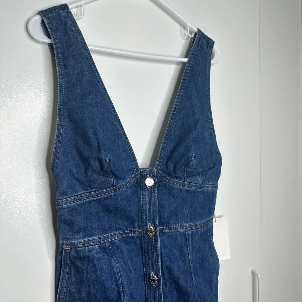 Etica Martine Plunge Neck Open Back Denim Maxi Dress Size Small NWT
